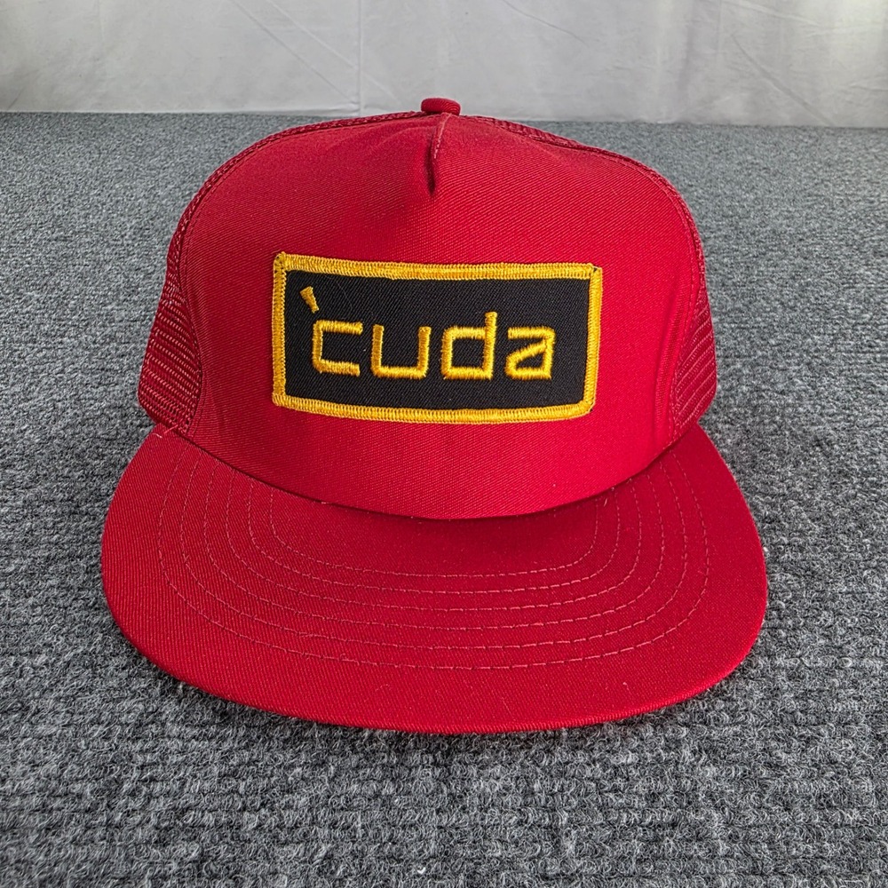 Vintage Red Trucker Hat Mesh Back Patch Logo Cuda Adjustable‎ Snapback USA Made